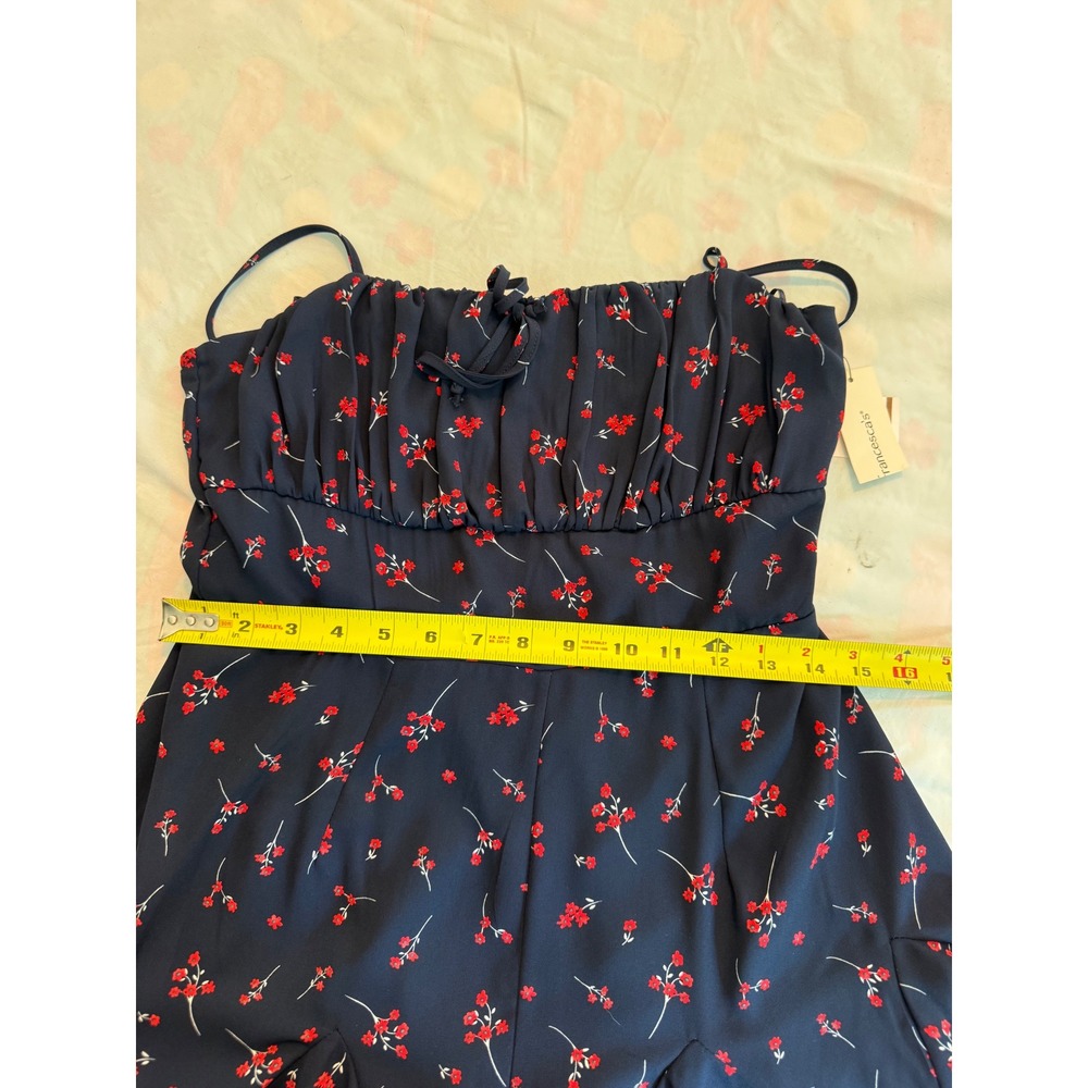 Francescas Navy Blue Red Floral Romper Adjustable Straps Smocked Back NWT - Picture 6 of 12